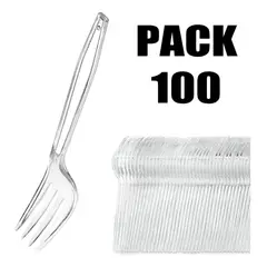 GENERICO - Pack 100 Tenedores Transparente Reutilizable - Desechable Mango Blanco