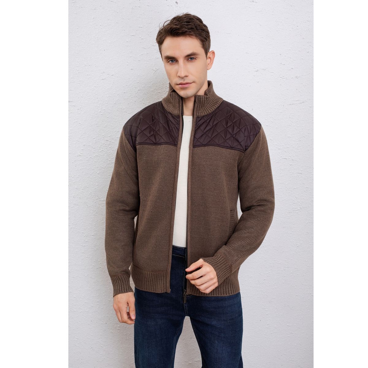LIKE SHOP - Chaqueta Sweater Hombre Algodón Cuello Subido Forro Piel Bolsillos Cierre 7272
