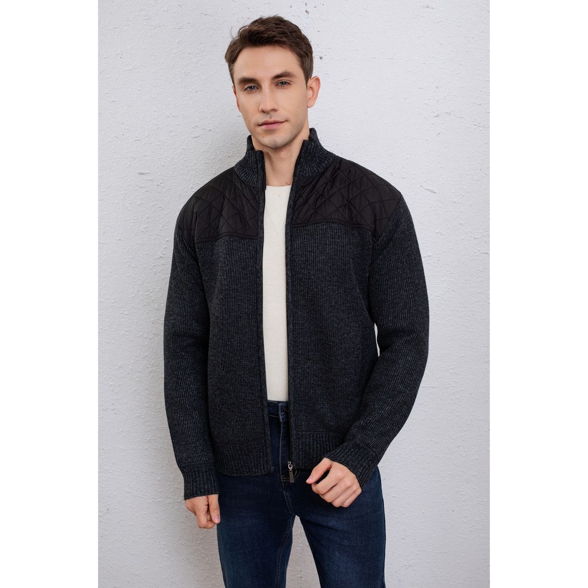 LIKE SHOP - Chaqueta Sweater Hombre Algodón Cuello Subido Forro Piel Bolsillos Cierre 7272