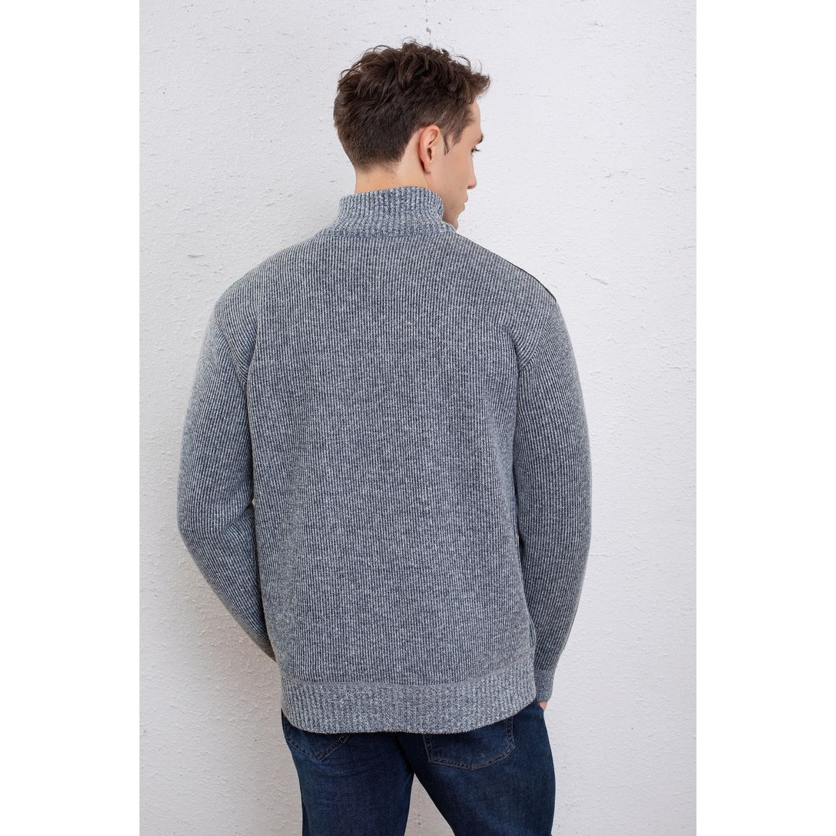 LIKE SHOP - Chaqueta Sweater Hombre Algodón Cuello Subido Forro Piel Bolsillos Cierre 7272
