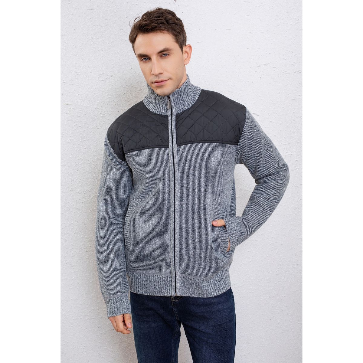 LIKE SHOP - Chaqueta Sweater Hombre Algodón Cuello Subido Forro Piel Bolsillos Cierre 7272