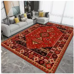 GENERICO - Alfombra Decorativa Estilo Étnico Oriental Roja Diseño Geométrico para Sala y Living