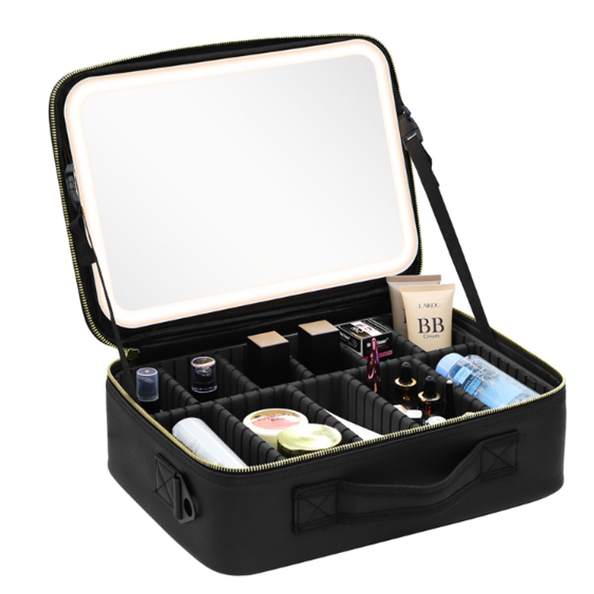 GENERICO - Maleta de maquillaje portable con espejo luces y correa Proella XL