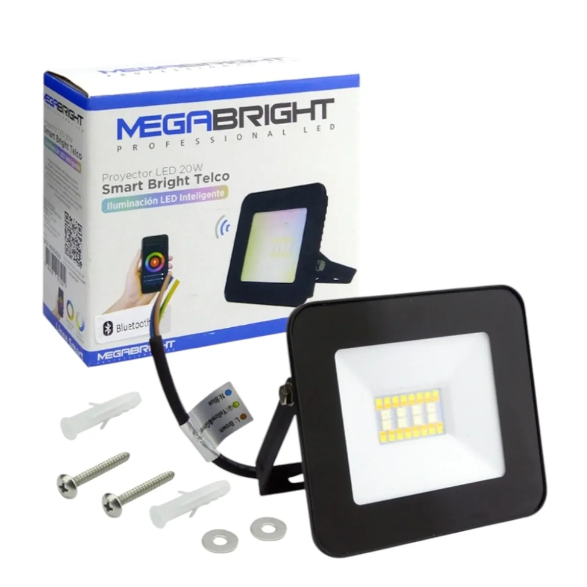 MEGABRIGHT - Foco Halogeno 20Watt Inteligente, LED Smart Bluetooth, Megabright, Colorfull. En Caja