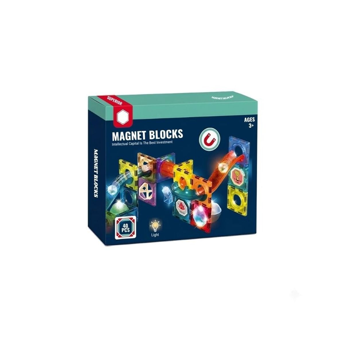 GENERICO - Bloques Magneticos Canicas Con Luz 40 Pzas Iman Juguete