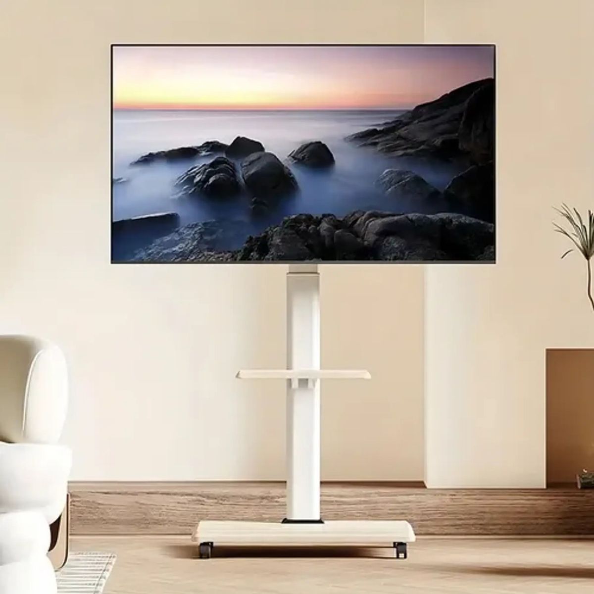 GENERICO - Soporte Tv Rack Móvil Con Ruedas 32 A 70 Base Pedestal Color Blanco
