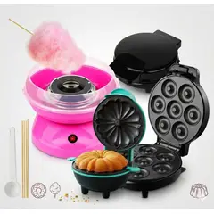 IRM - Maquina Algodon Azucar Mini Donas 7 Y Mini Bundt Cakes Queques Kit Reposteria 3 En 1 FIGOIMPORT