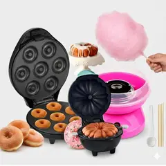 IRM - Combo Fiesta 3 En 1 Maquina Algodon De Azucar Mini Donas Siete Y Mini Queques Bundt R&L Group