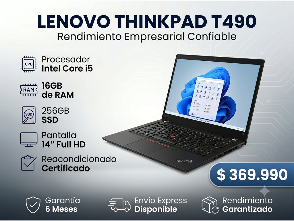 Notebook ThinkPad T490 Core i5 8va Gen 16GB RAM 256GB SSD 14 Reacondicionado Grado A
