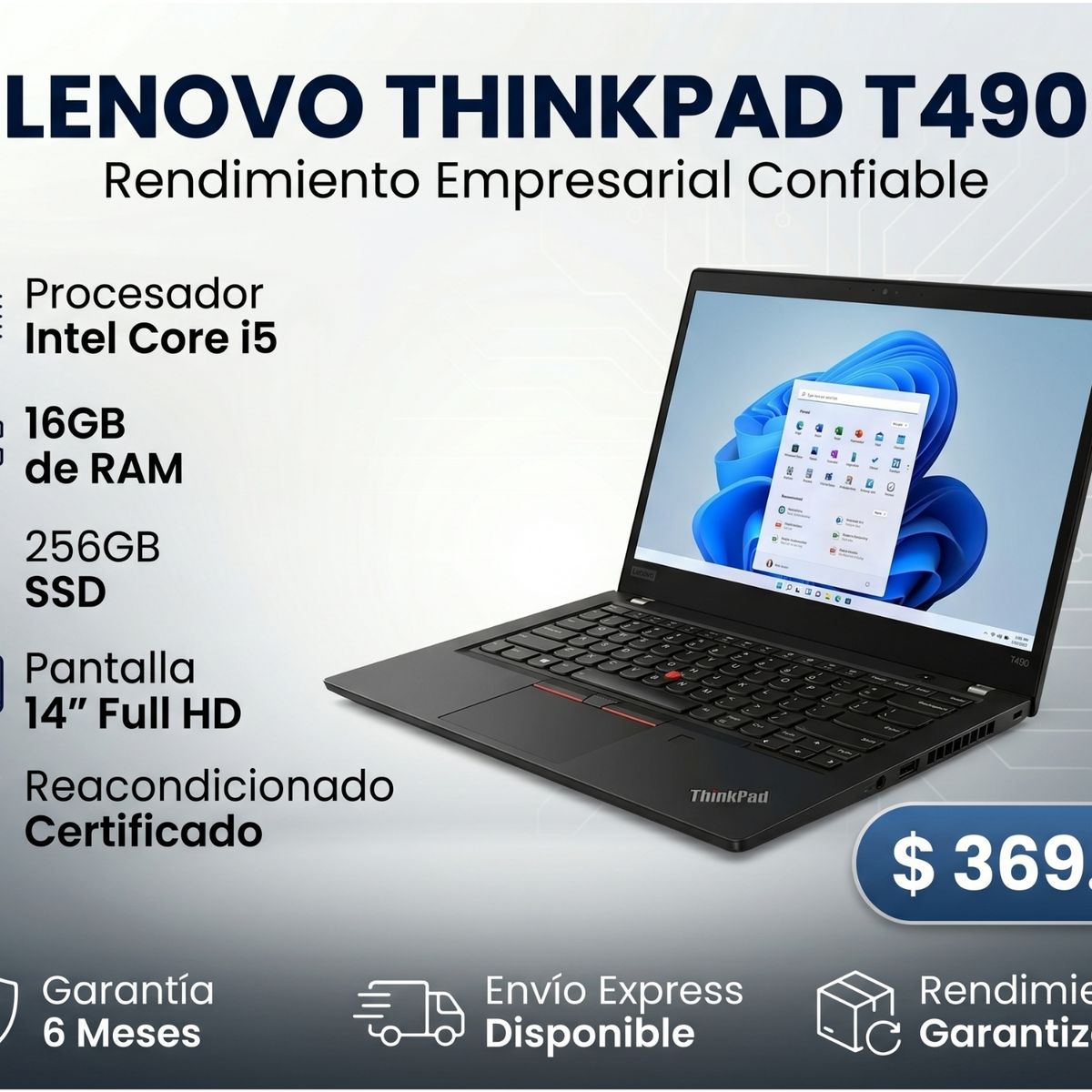 LENOVO - Notebook Lenovo ThinkPad T490 Core i5 8va Gen 16GB RAM 256GB SSD 14 Reacondicionado Grado A
