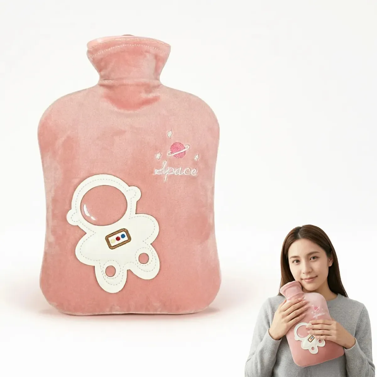 GENERICO - GUATERO DE CAUCHO 1LT FUNDA POLAR ROSA