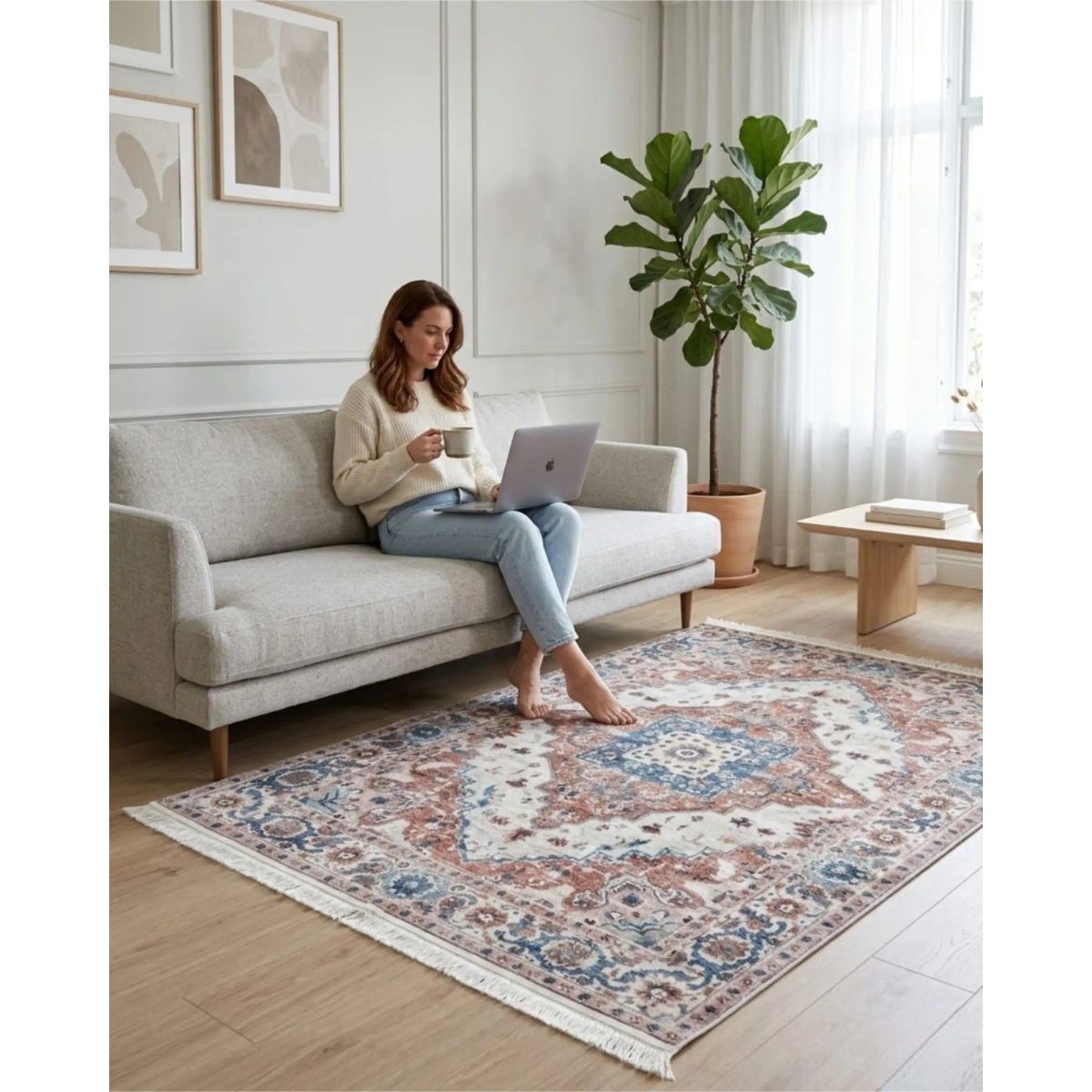GENERICO - Alfombra Estilo Persa Vintage Con Flecos 120x160 Cm