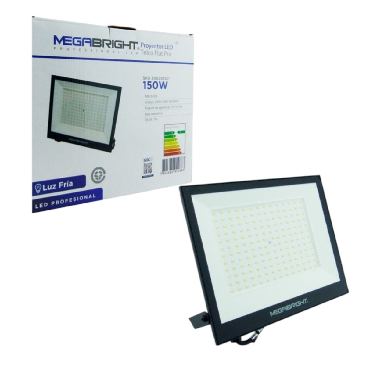 MEGABRIGHT - Foco Halogeno LED Marca MEGABRIGHT De 150 Watt Modelo PRO TELCO FLAT Alto Brillo