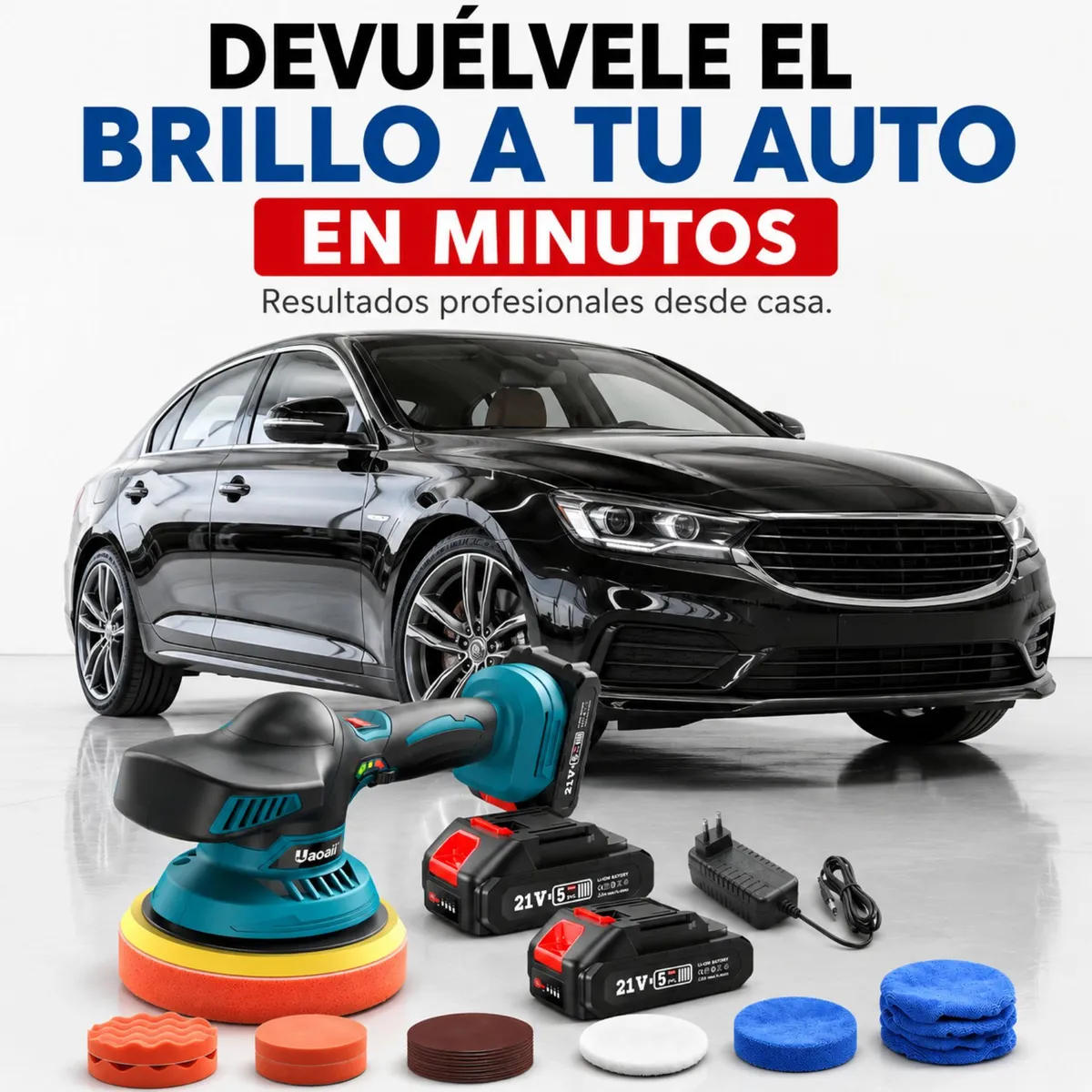 MOVI - BRILLIUM™ Pulidora Inalámbrica con 2 Baterias y Kit de Accesorios Para Restaurar Brillo Automotriz
