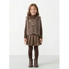 KIBOU - Chaleco Peludo Niña Conjunto Falda Invierno Elegante