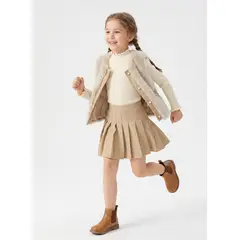 KIBOU - Chaleco Peludo Niña Conjunto Falda Invierno Elegante