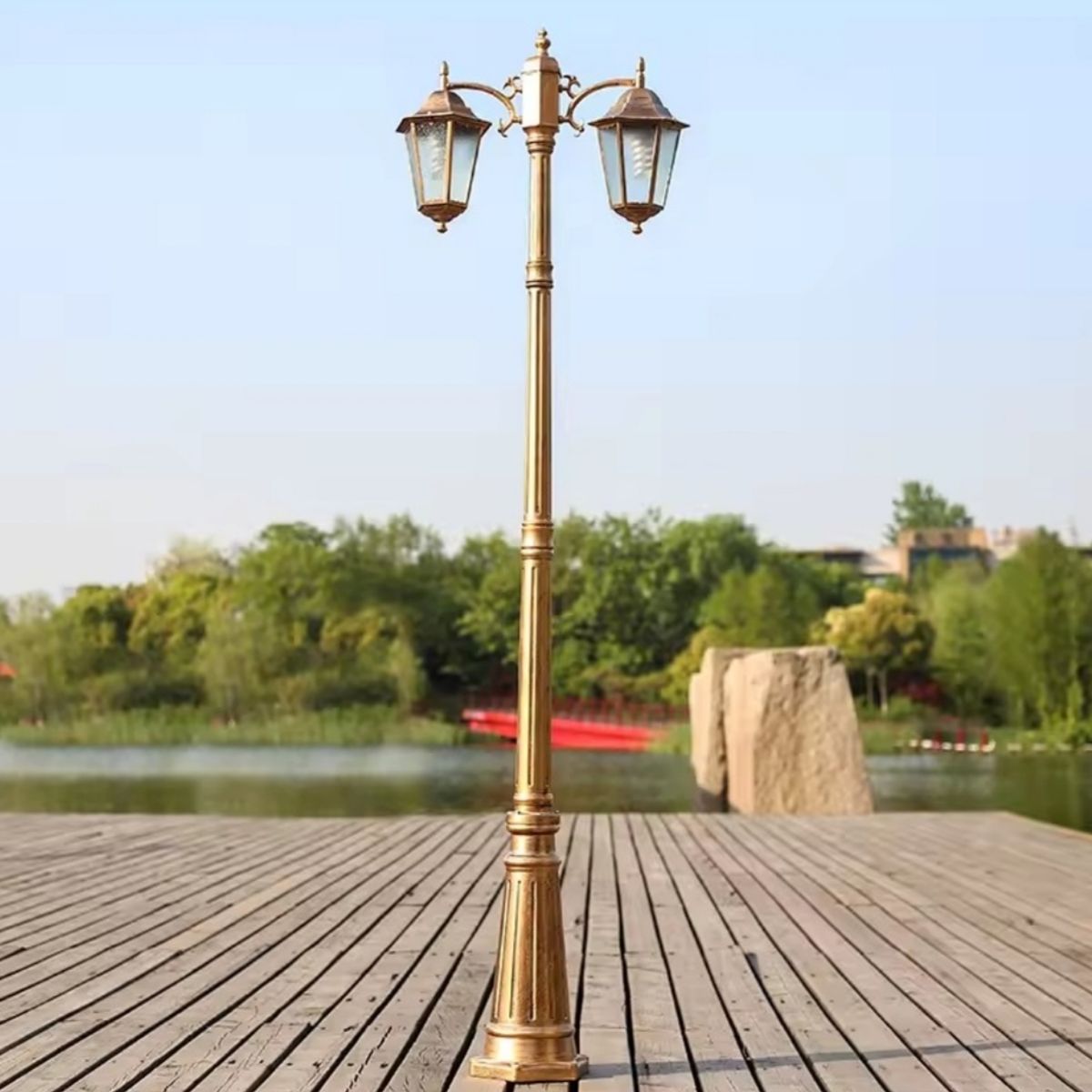 ARTIHOGAR - Farol de Pie Doble Metálico Ip65 220cm de Alto En Color Bronce