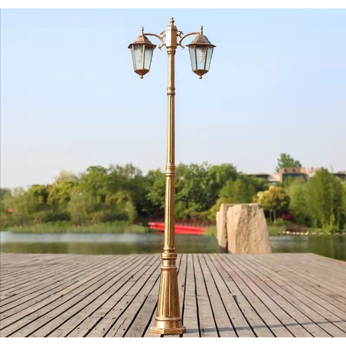 ARTIHOGAR - Farol de Pie Doble Metálico Ip65 220cm de Alto En Color Bronce