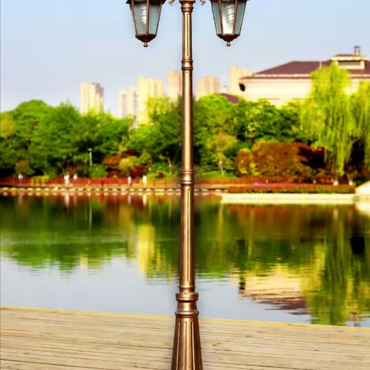 ARTIHOGAR - Farol de Pie Doble Metálico Ip65 220cm de Alto En Color Bronce