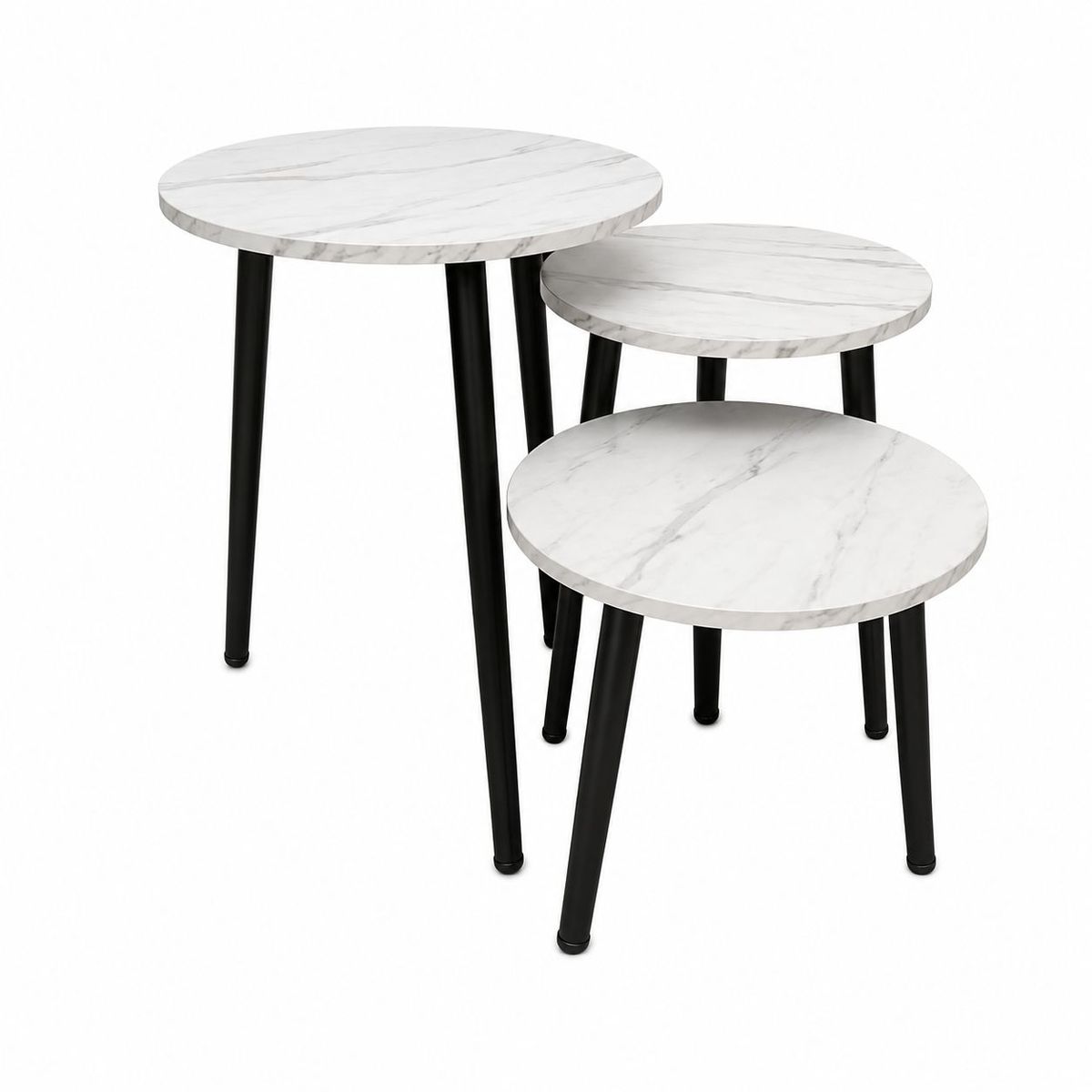 GENERICO - Set de 3 Mesas Para Living Redondas Blanco Marmoleado