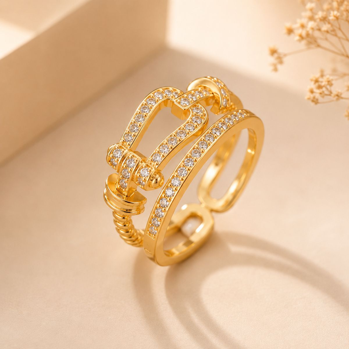 GENERICO - Anillo Elegante Mujer Ajustable Chapado Oro 18K Dorado PREMIUM