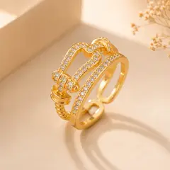 GENERICO - Anillo Elegante Mujer Ajustable Chapado Oro 18K Dorado PREMIUM