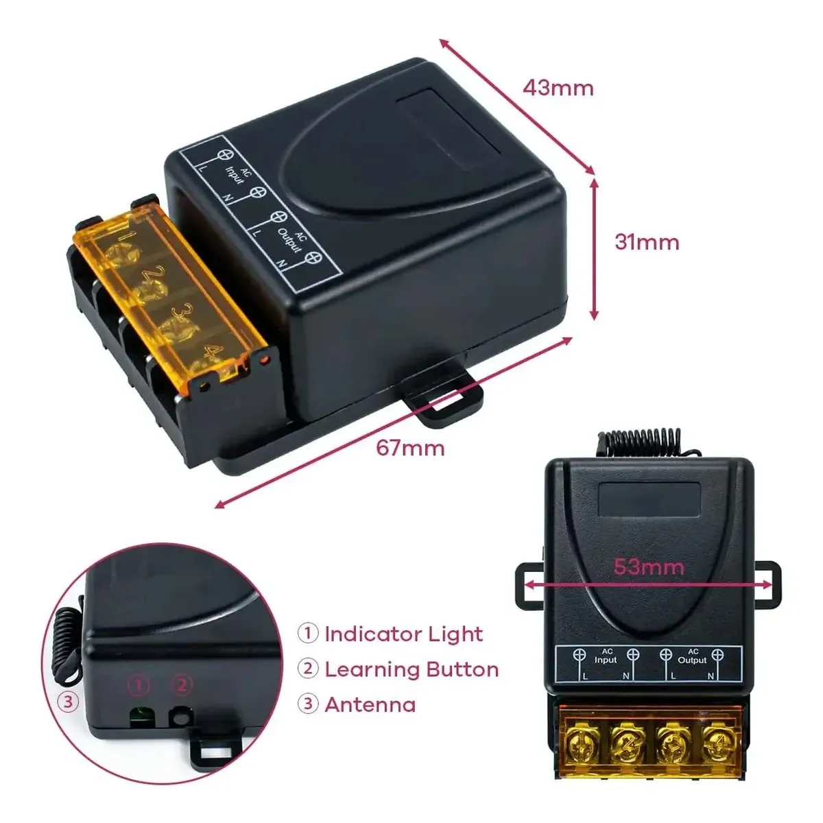 GENERICO - Módulo Interruptor Relé 220v 30a 433mhz + 2 Control Remotos BELUG