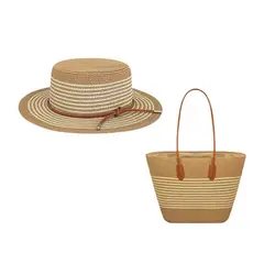 GENERICO - Set Cartera Bolso y Sombrero Tejido Playa Verano Mujer