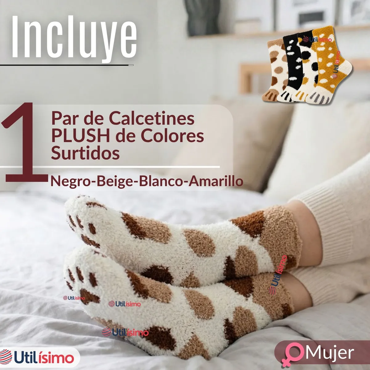 UTILISIMO - Calcetines PLUSH Gatito Surtido Mujer Invierno Térmico 1 Par