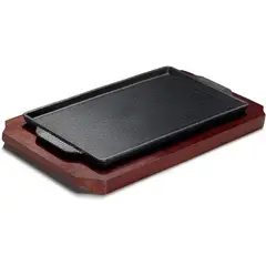 KUANGYE - Plato De Fierro Fundido Rectangular Con Base De Madera 25x15 Cm
