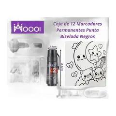 GENERICO - Caja de 12 Marcadorespermanentes Puntabiselada Negros