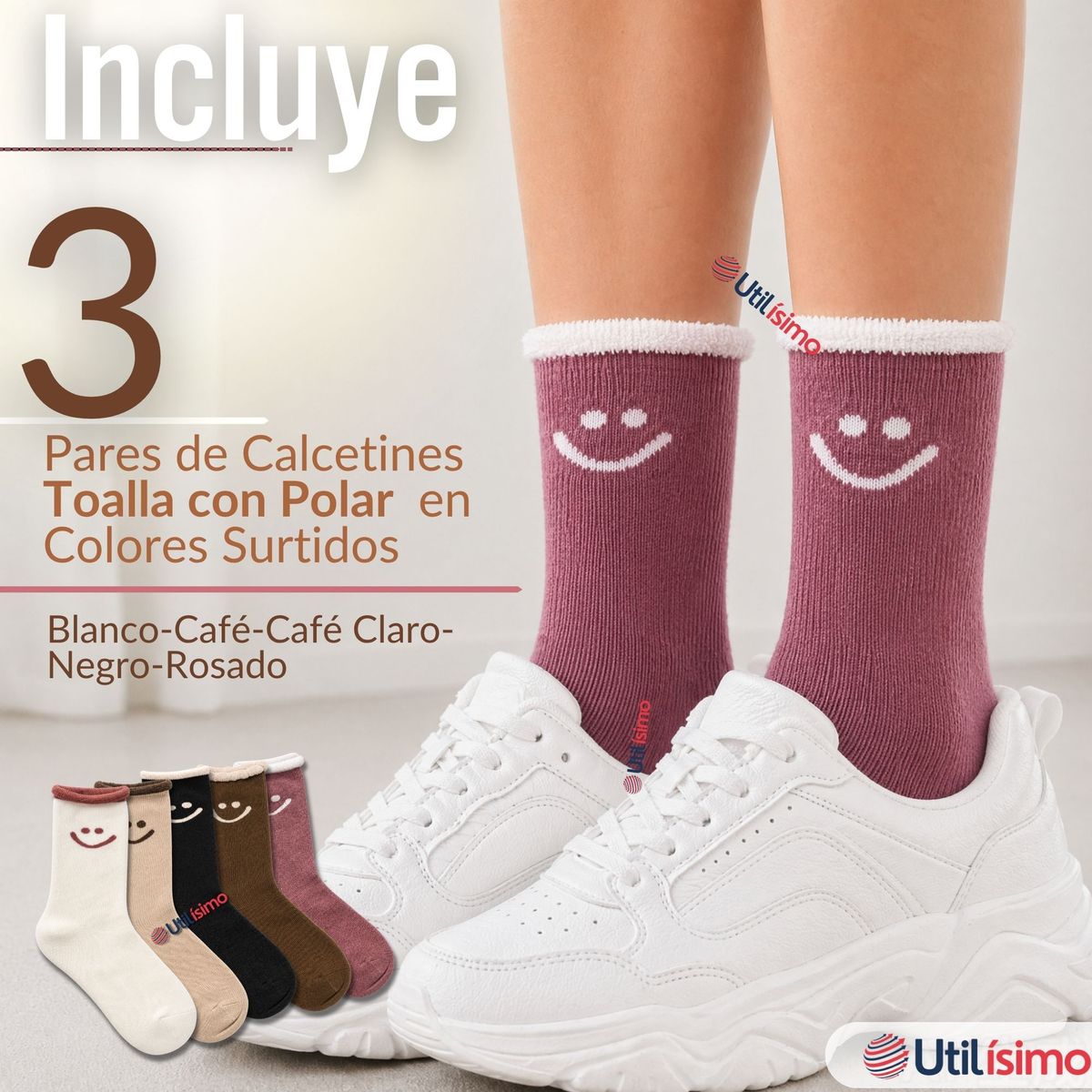UTILISIMO - Pack 3 Pares Calcetines Toalla Mujer Polar Surtidos Gruesos