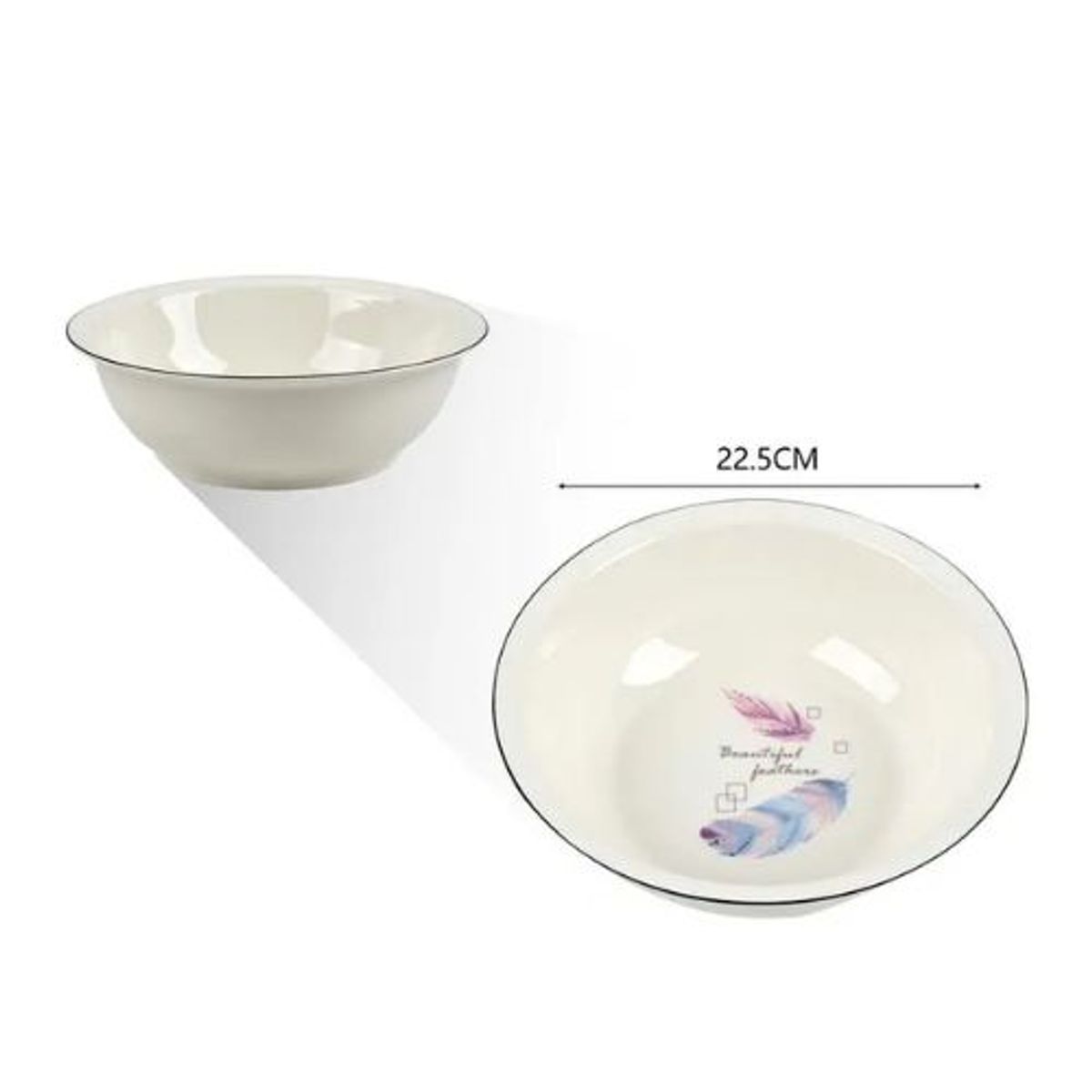 GENERICO - TAZÓN DE CERÁMICA DISEÑO PLUMAS 22,5CM