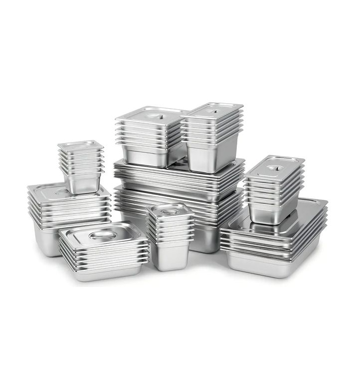 GENERICO X4 Bandeja + Tapa Deposito Gastronomico Acero Inox 17x16cm