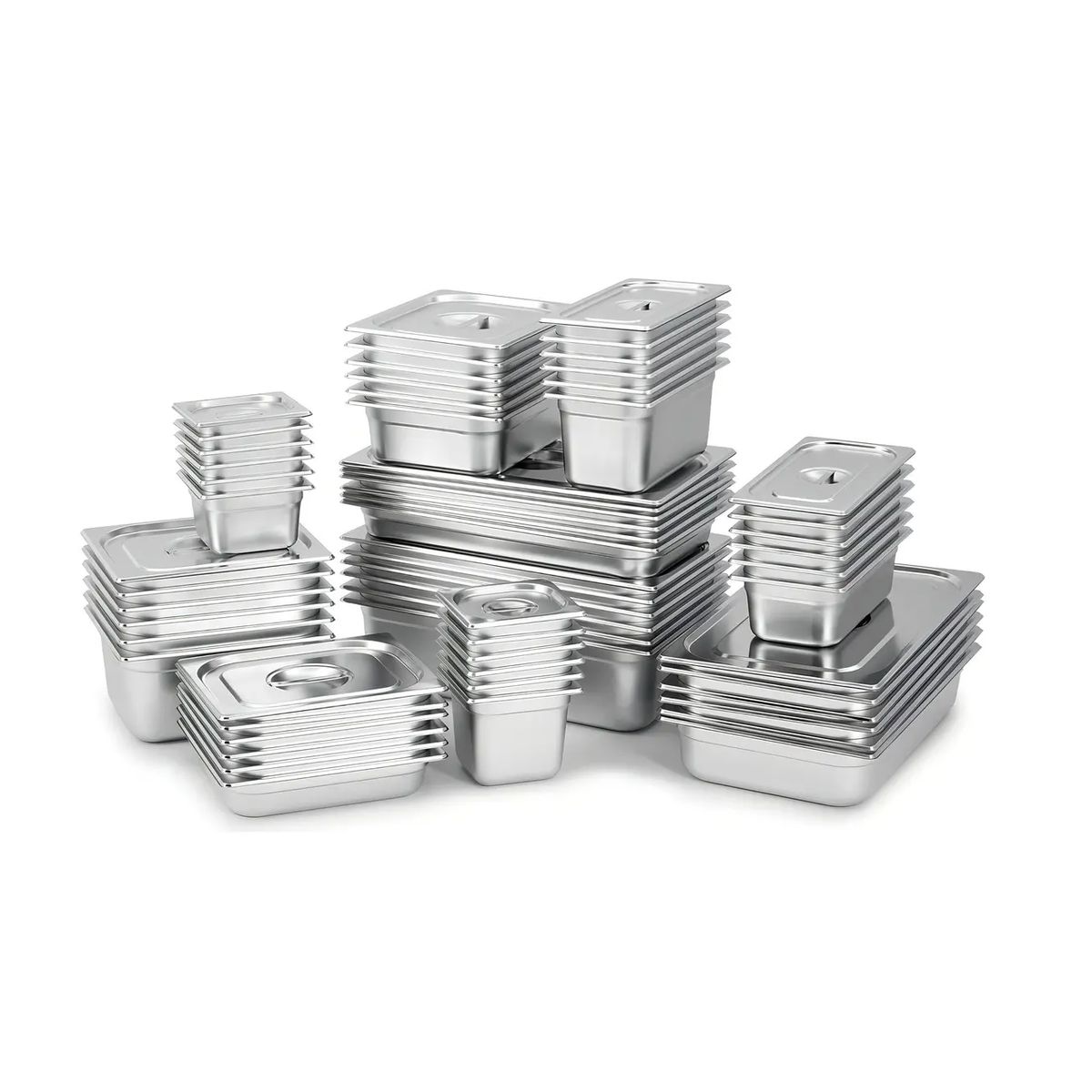 GENERICO - X4 Bandeja + Tapa Deposito Gastronomico Acero Inox 17x16cm