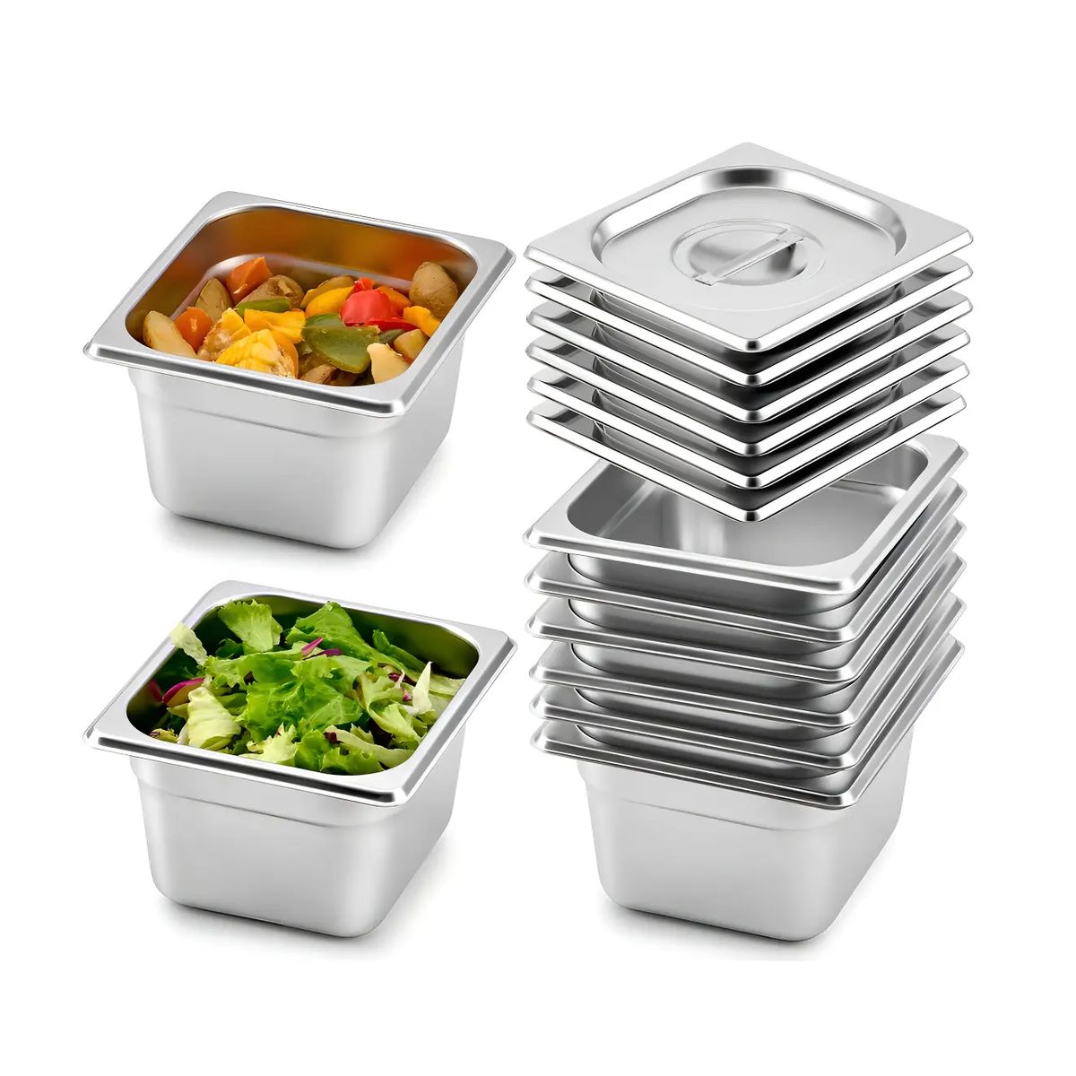 GENERICO - X4 Bandeja + Tapa Deposito Gastronomico Acero Inox 17x16cm