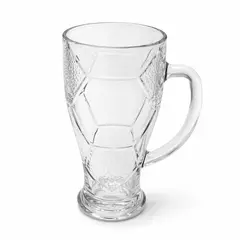GENERICO - Jarra de vidrio relieve balón fútbol 430ml Ø8cm H16,5cm con asa para cerveza