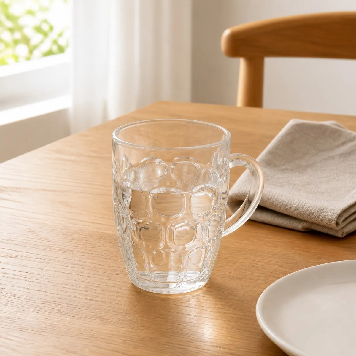 GENERICO - Jarra cerveza vidrio relieve 500ml Ø9,5cm H13,5cm taza transparente