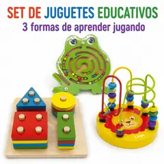 GENERICO - Set combinado juguetes educativos madera 3 modelos variados para estimulación infantile