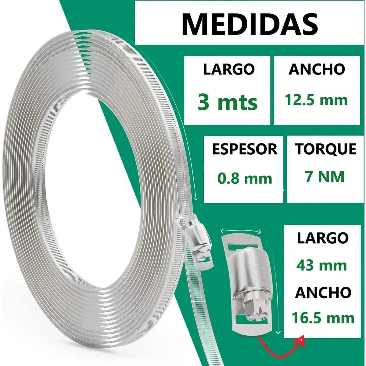 Abrazaderas Metálicas Rollo Cortar A Medida Ductos Mangueras, marca KUANGYE - Foto 2