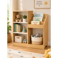 GENERICO - Organizador Biblioteca Librero Infantil Multiuso Libros Juguetes Dormitorio Natural 93x30x100cm