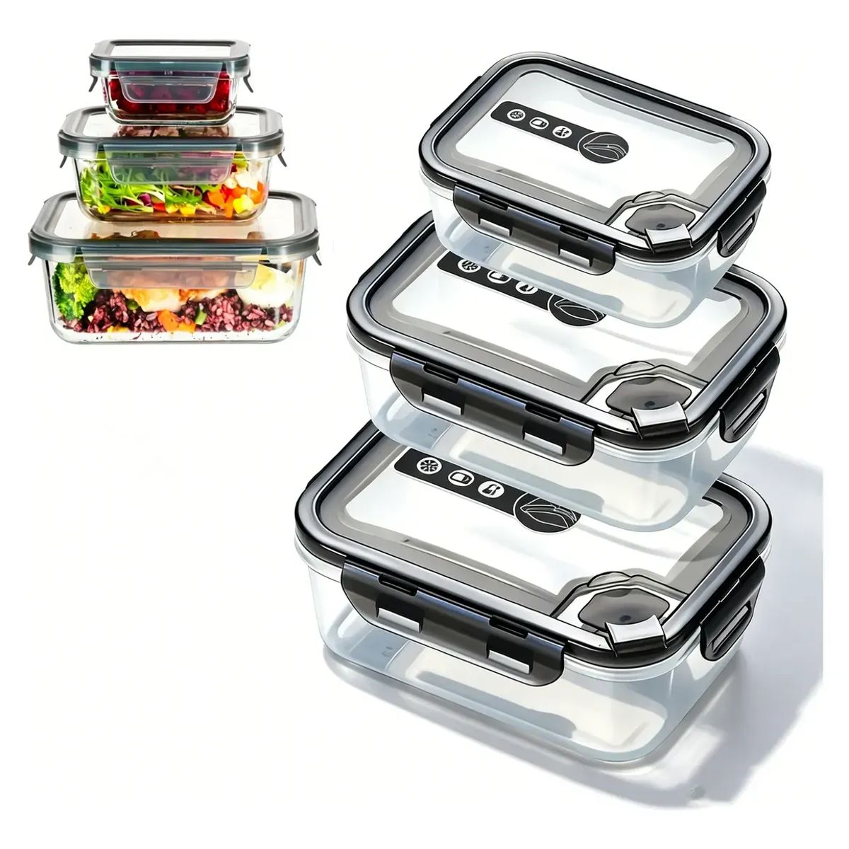 Set 3 Taper Tupper Hermético Comida (0.4l+0.8l+1.4l)gris, marca TNAKIEX - Foto Principal