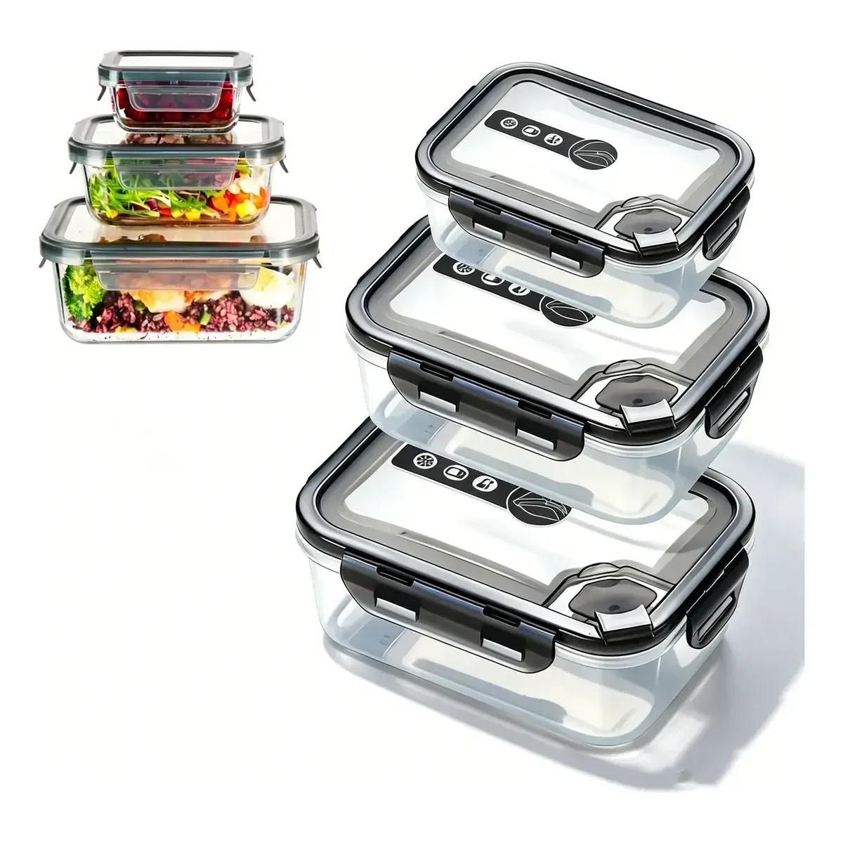 Set 3 Taper Tupper Hermético Comida (0.4l+0.8l+1.4l)gris, marca TNAKIEX - Foto Principal