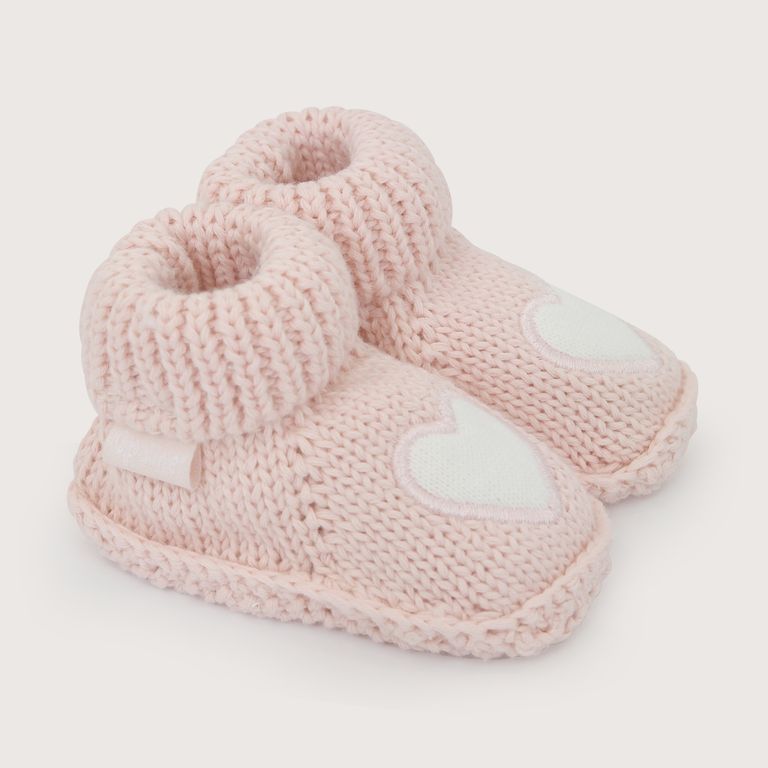 Pantufla Tejida Bebé Niña Corazon Rosado