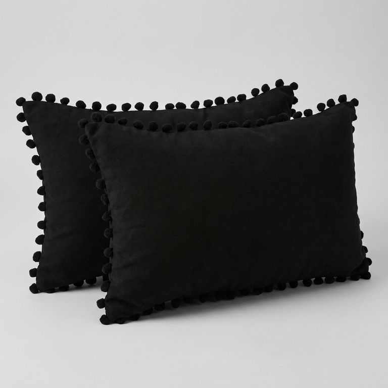 ARMONIA Pack 2 Fundas Rectangular Terciopelo Pompon negro 88 Diseño Moderno..