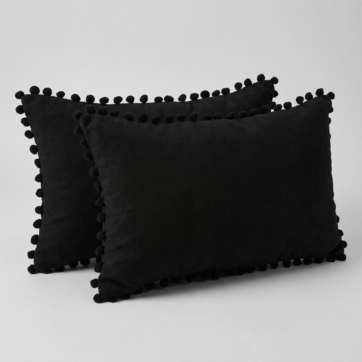 ARMONIA - Pack 2 Fundas Rectangular Terciopelo Pompon negro 88 Diseño Moderno..