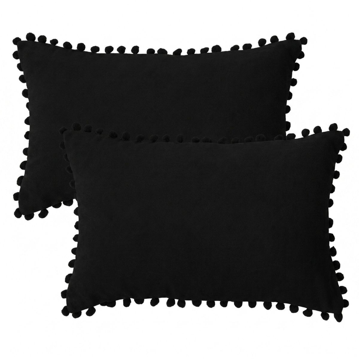 ARMONIA - Pack 2 Fundas Rectangular Terciopelo Pompon negro 88 Diseño Moderno..