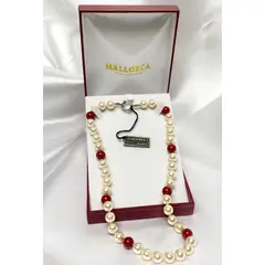 MALLORCA - Collar Perla Clásica Y Perla Roja 10mm Y 50cm
