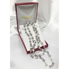 MALLORCA - Collar mix rosa, gris, blanco y cristales 10mm 1,05mts Broche Timon Acero Quirurgico