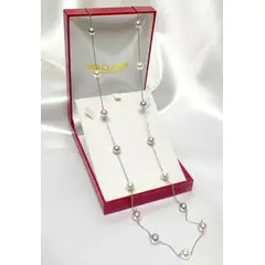MALLORCA - Collar 10mm 95cm Mix De Perlas Rosa, Gris , Blancas y Cadena de acero quirúrgico